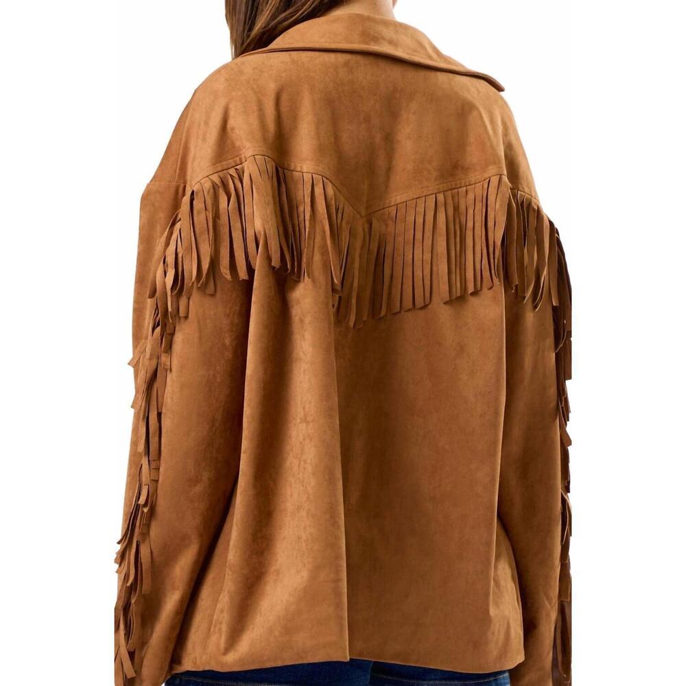 NEW BLUE BLUSH the sawyer suede fringe jacket in camel - Picture 3 of 5